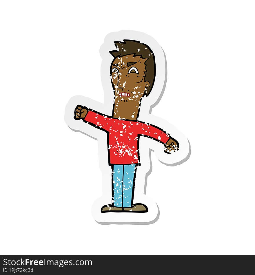 retro distressed sticker of a cartoon annoyed man