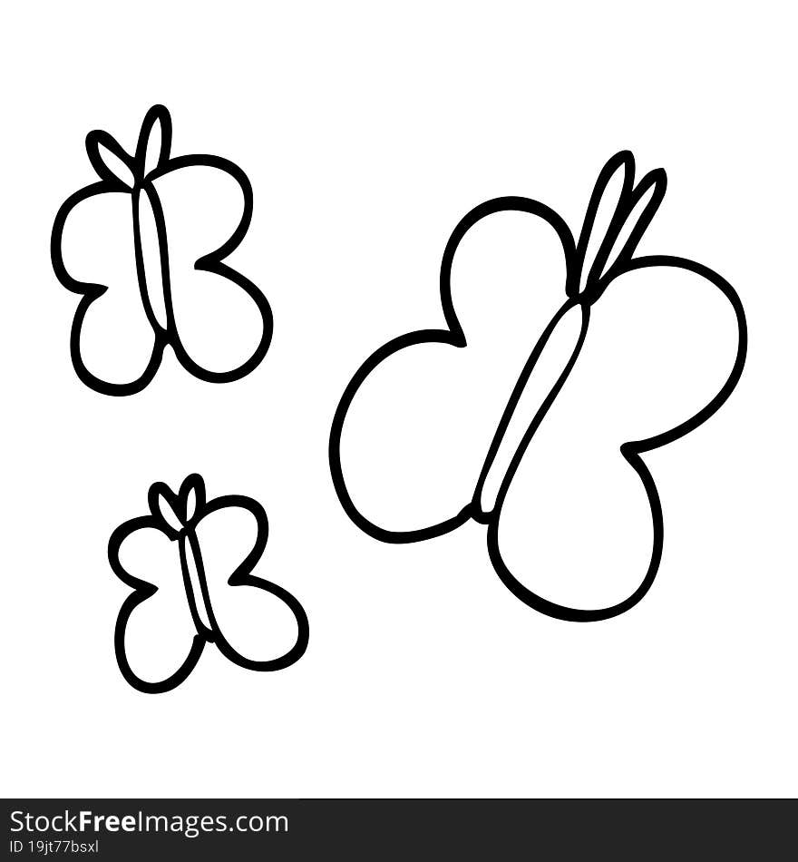 line drawing cartoon butterflies