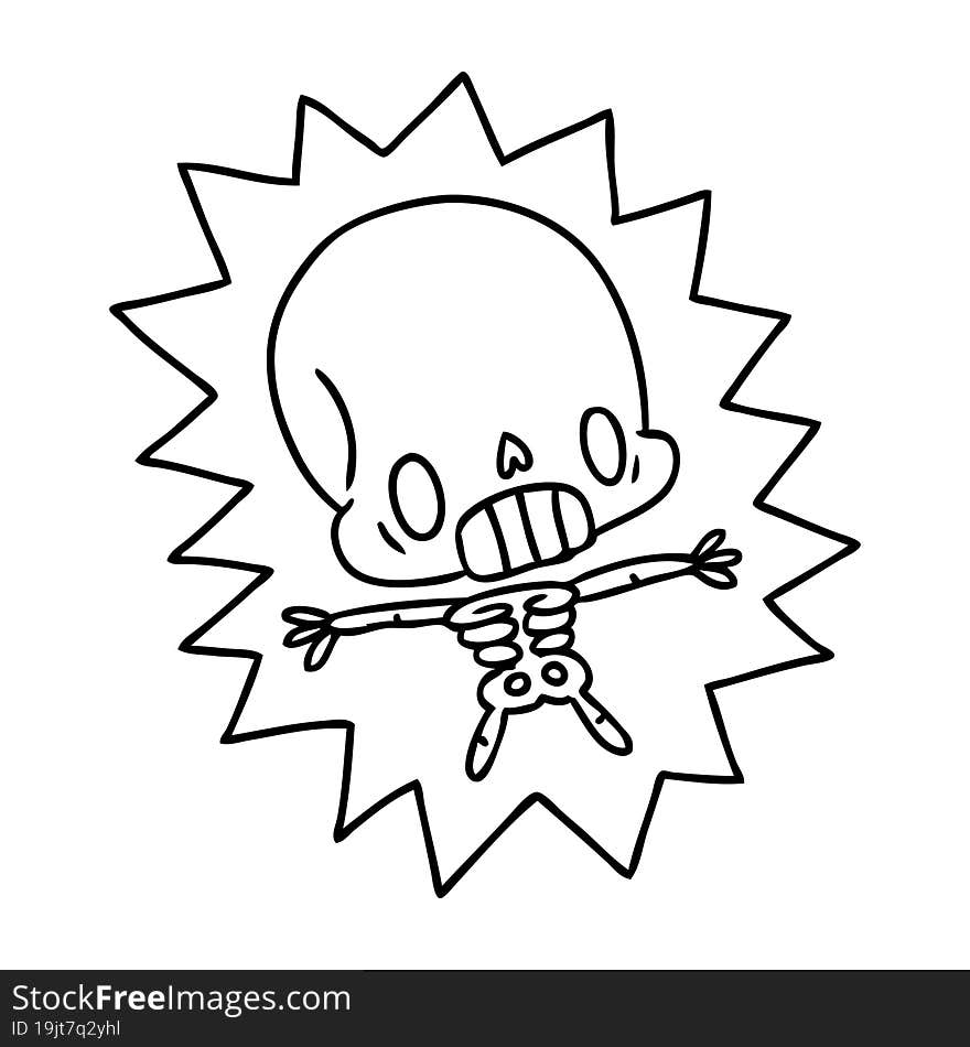 line drawing illustration kawaii electrocuted skeleton. line drawing illustration kawaii electrocuted skeleton