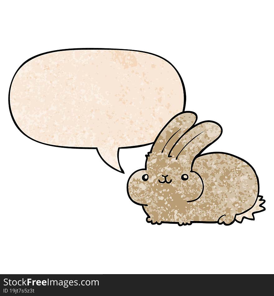 cartoon rabbit with speech bubble in retro texture style