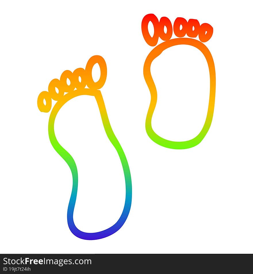 rainbow gradient line drawing of a cartoon foot prints