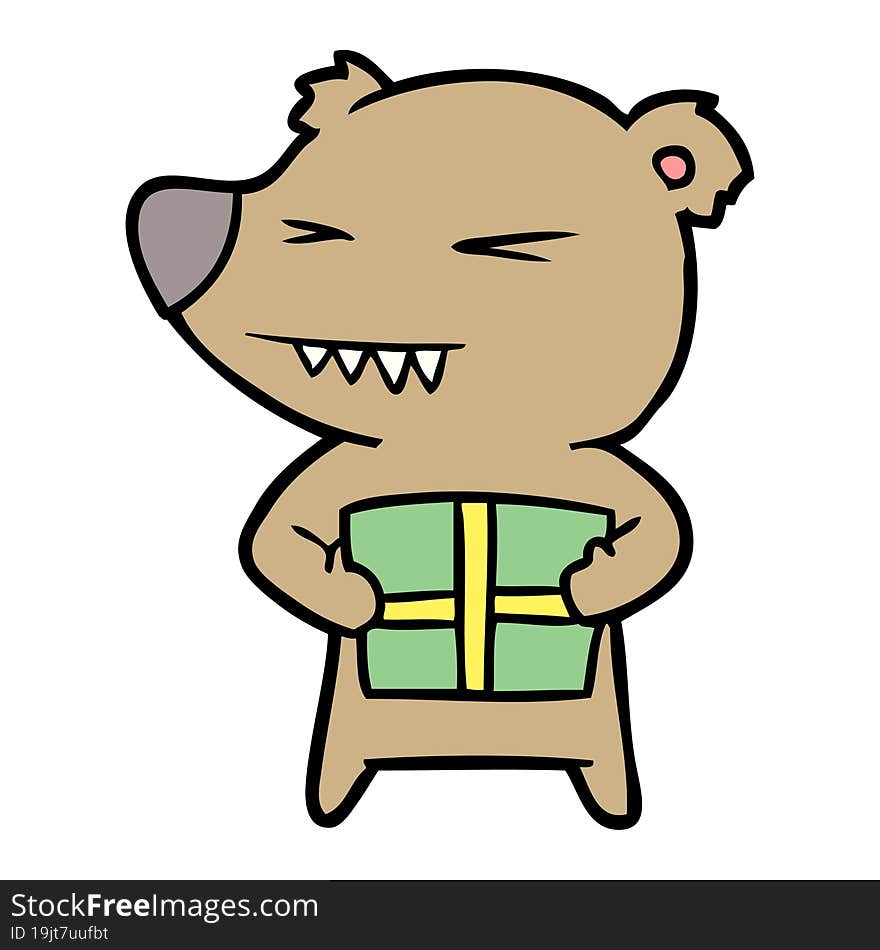 angry bear cartoon with gift. angry bear cartoon with gift