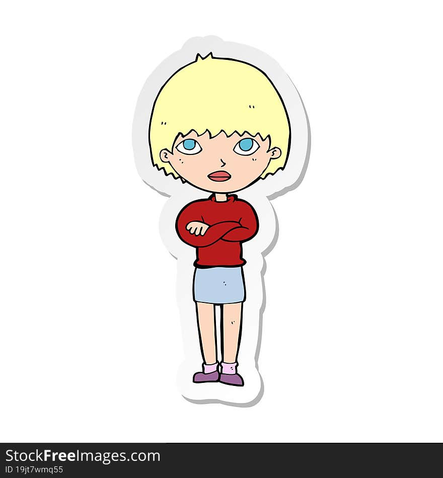 sticker of a cartoon woman with crossed arms