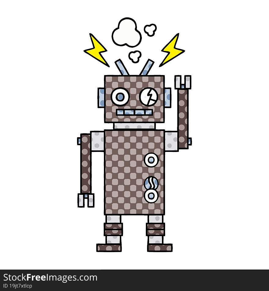 comic book style cartoon malfunctioning robot