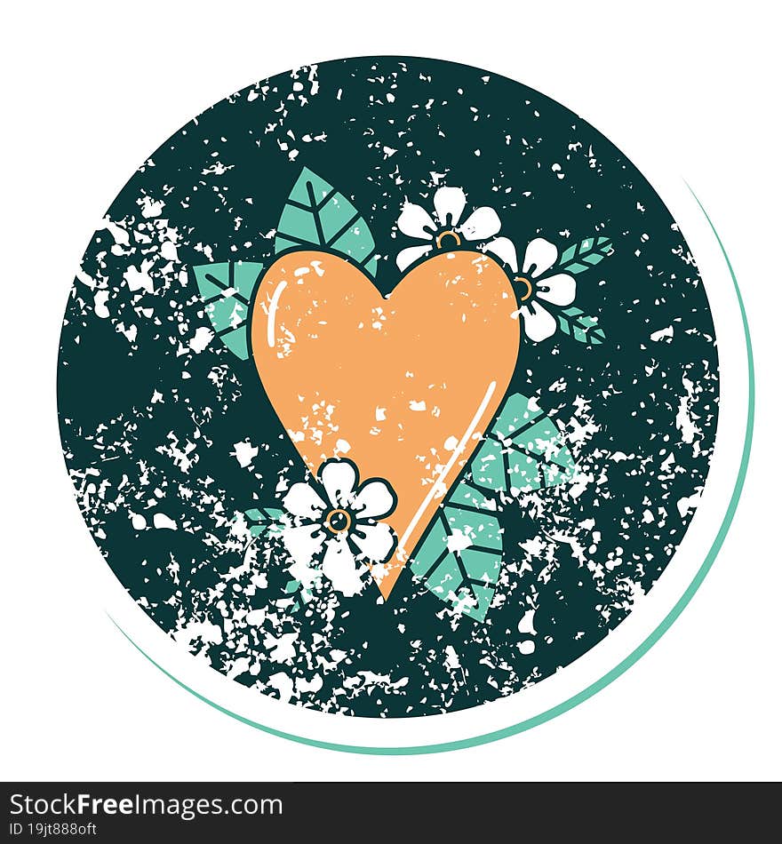 distressed sticker tattoo style icon of a botanical heart