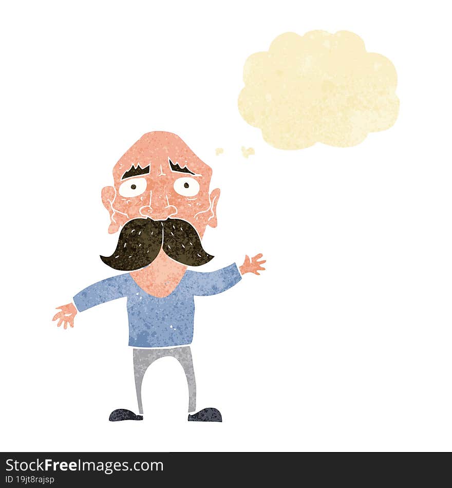 cartoon worried old man with thought bubble