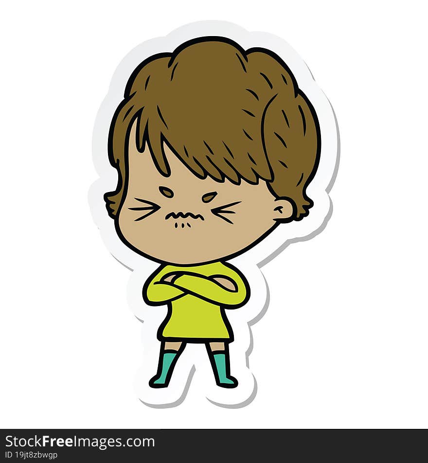 Sticker Of A Cartoon Frustrated Woman