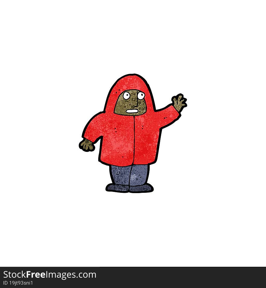 cartoon man in coat waving