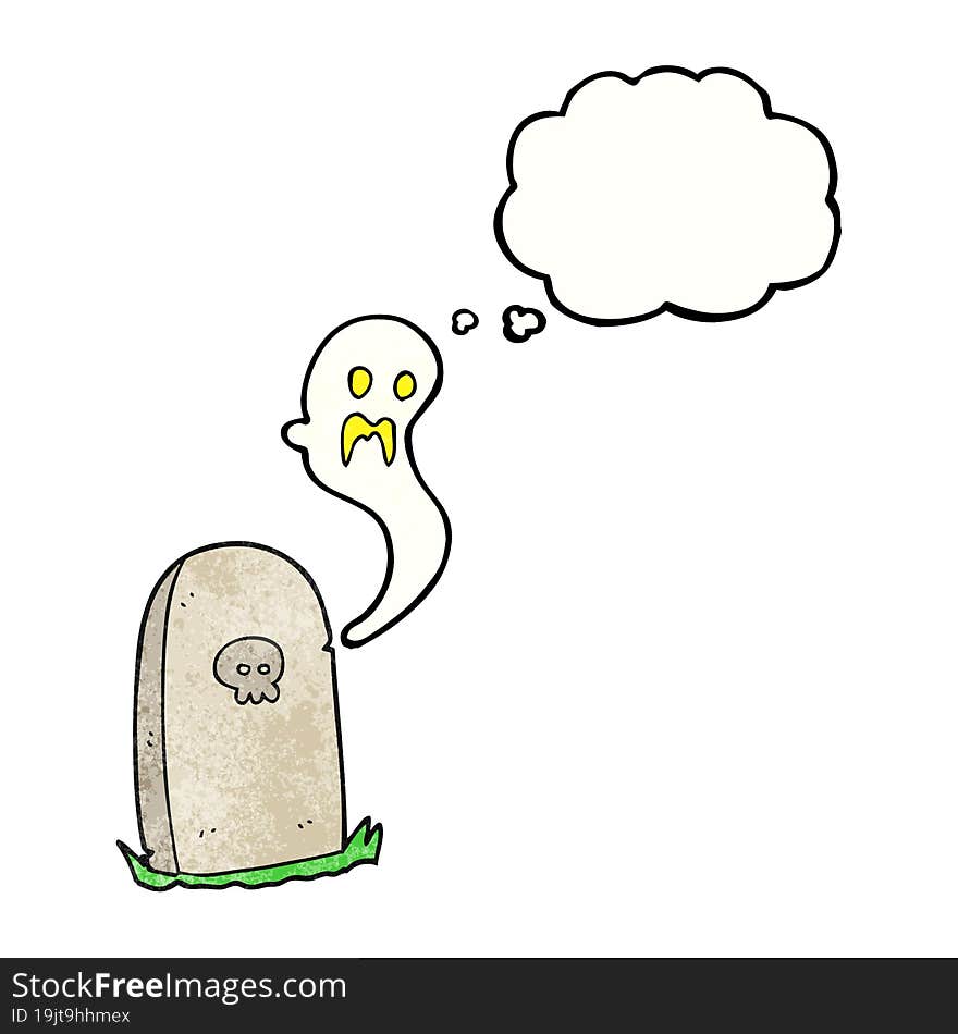 thought bubble textured cartoon ghost rising from grave