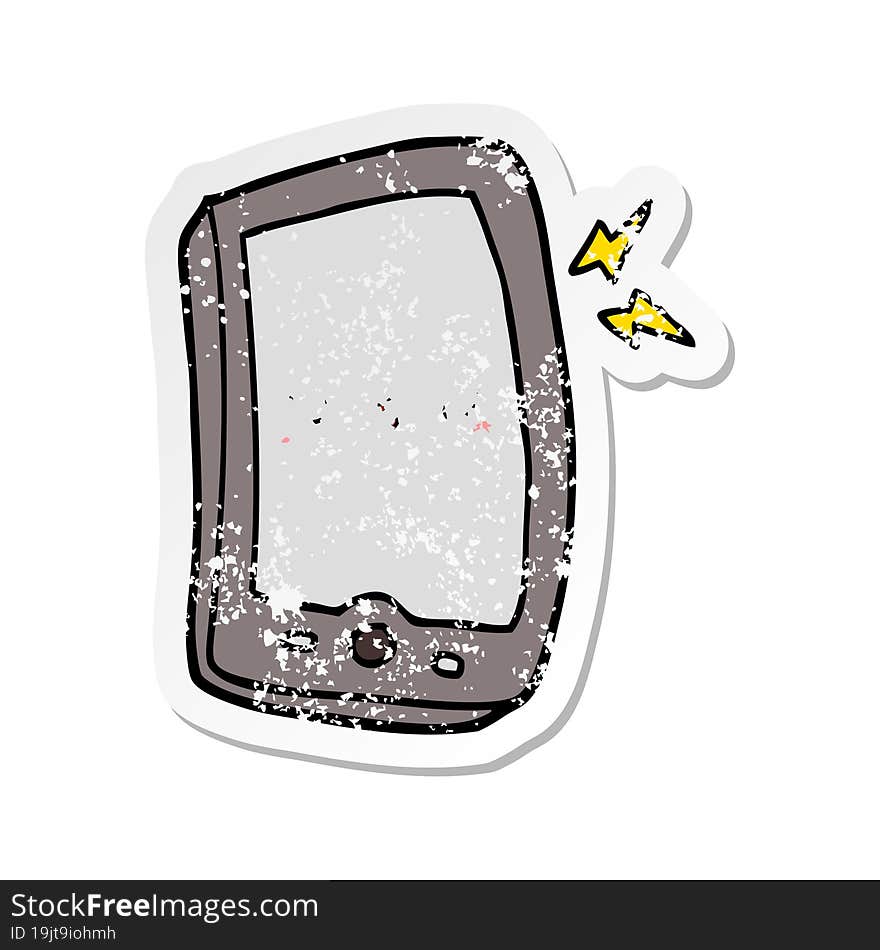 distressed sticker of a cute cartoon mobile phone