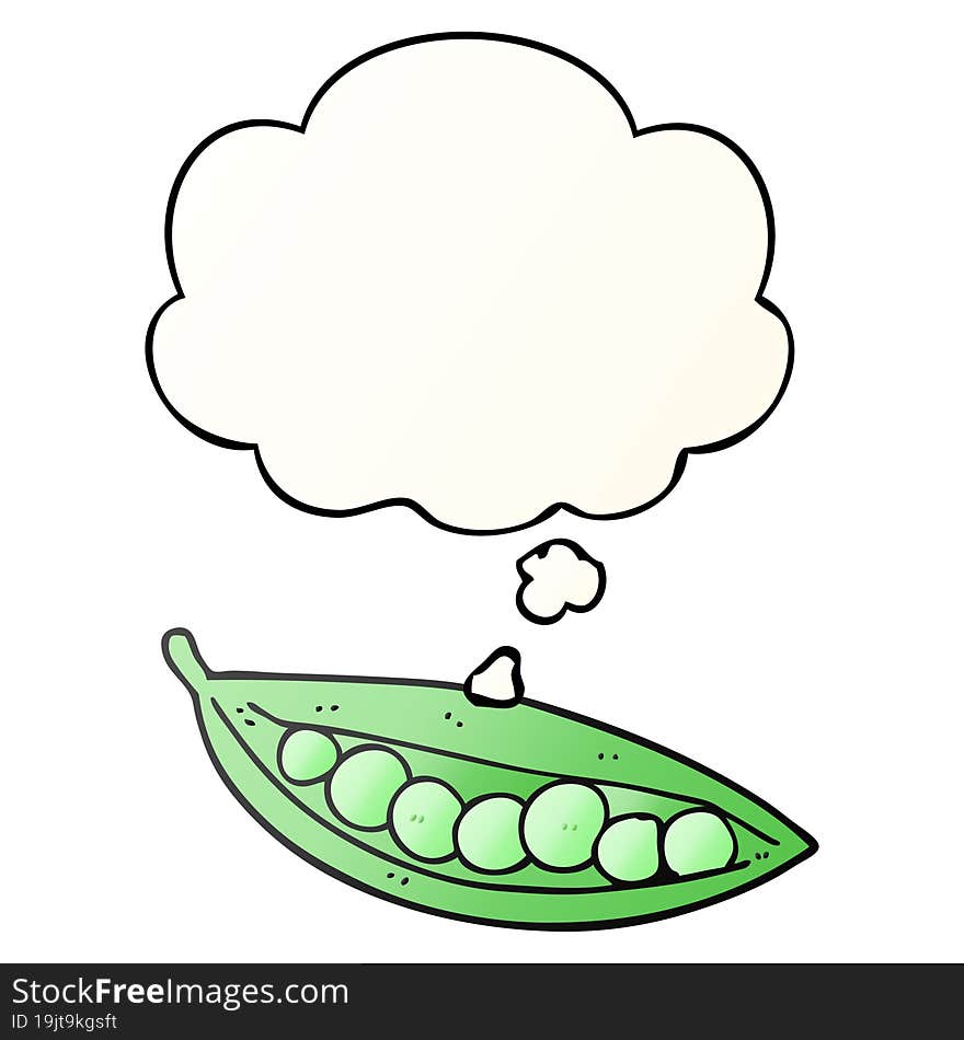 cartoon peas in pod with thought bubble in smooth gradient style