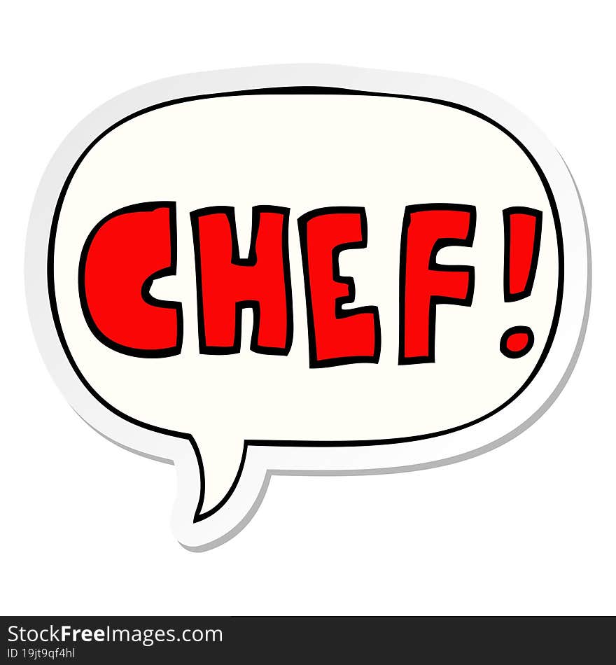 cartoon word chef and speech bubble sticker