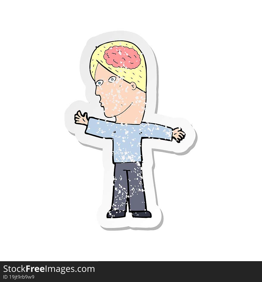 retro distressed sticker of a cartoon man with brain