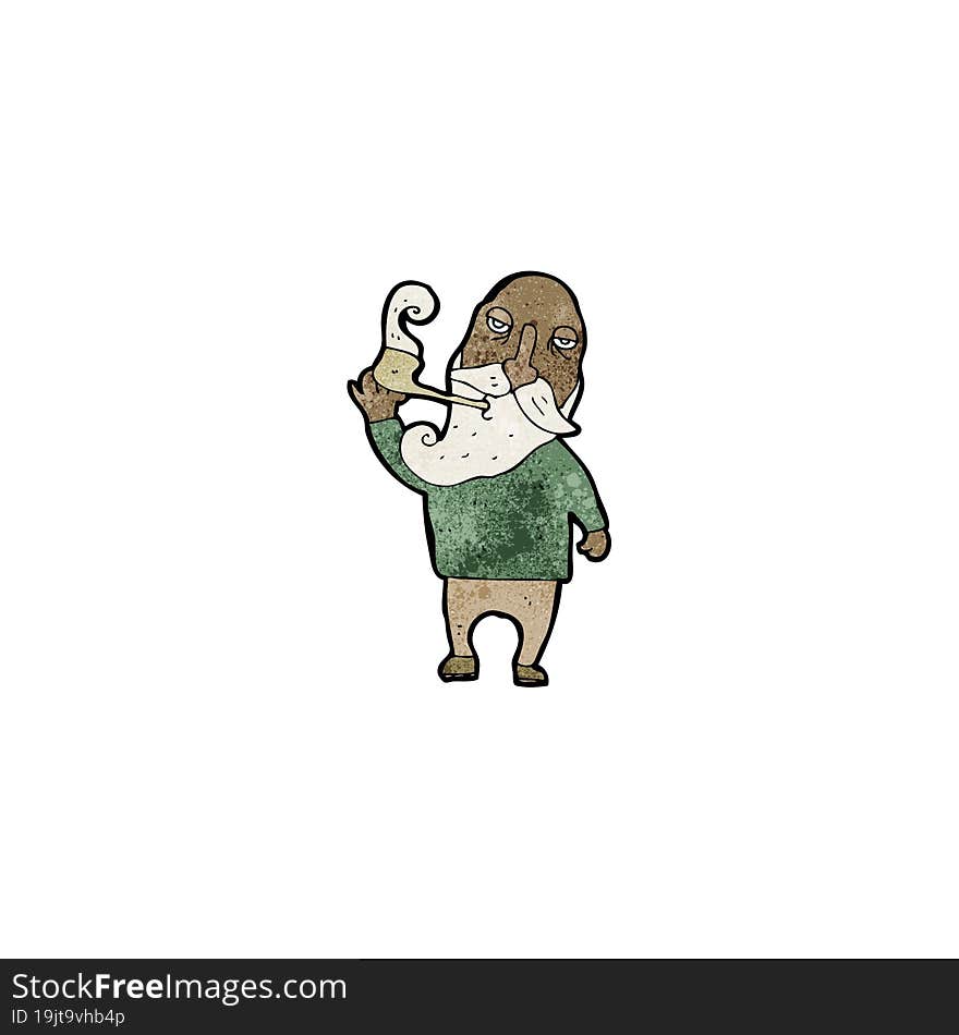 Cartoon Old Man Smoking Pipe