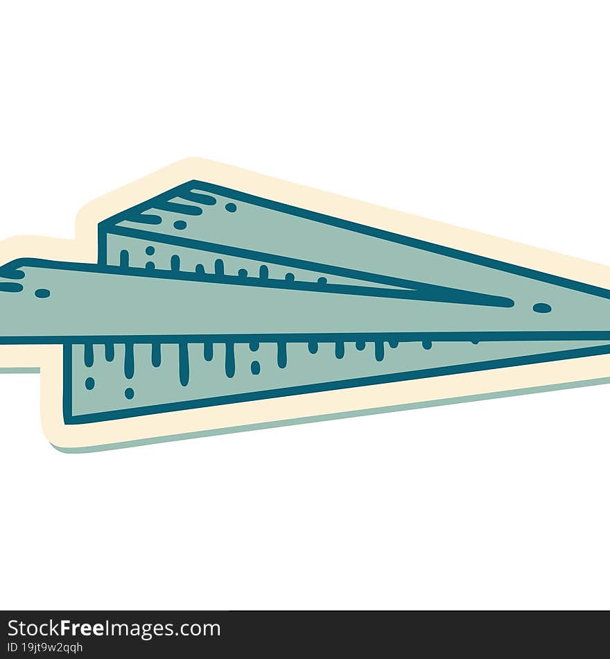 tattoo style sticker of a paper aeroplane