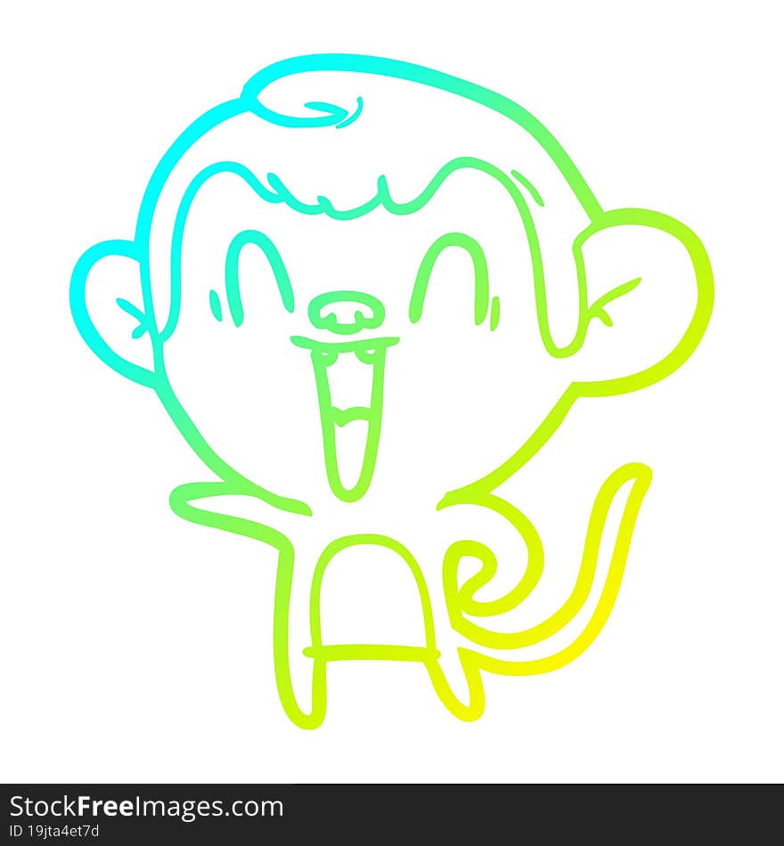 cold gradient line drawing of a cartoon laughing monkey