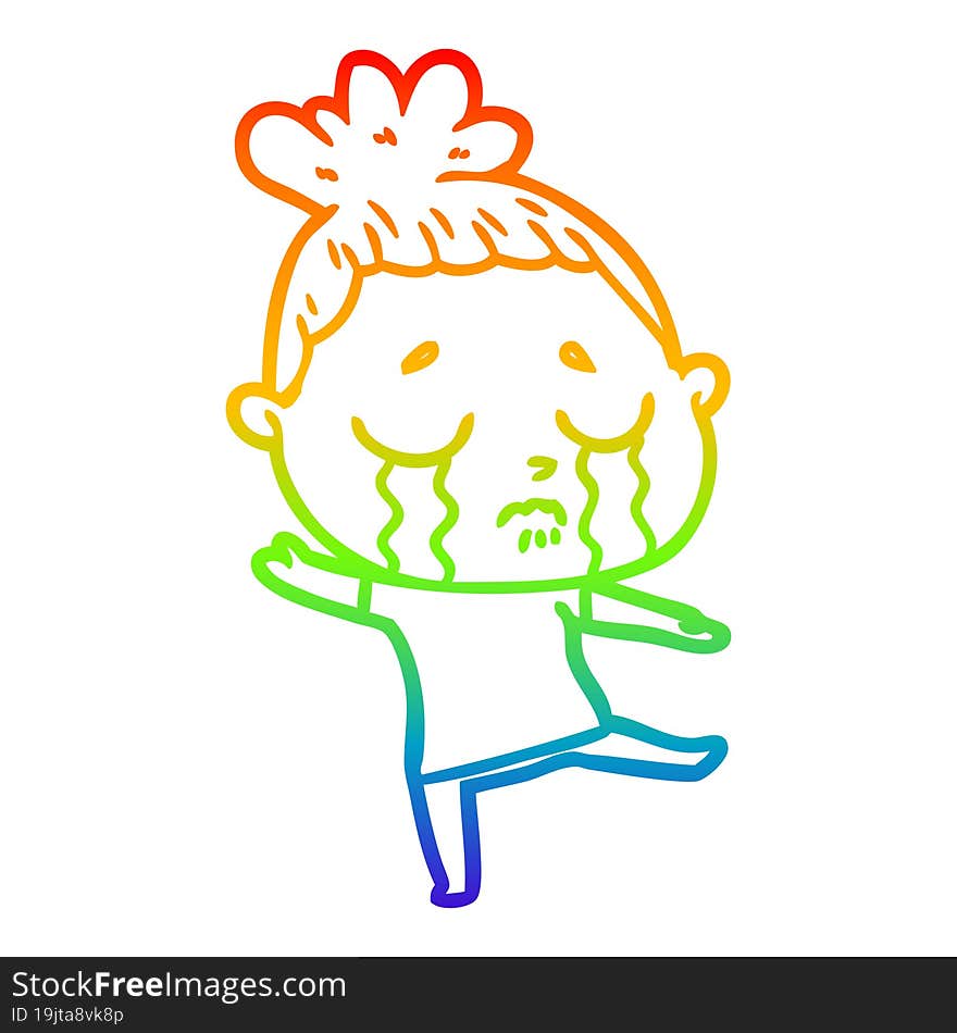 rainbow gradient line drawing of a cartoon crying woman