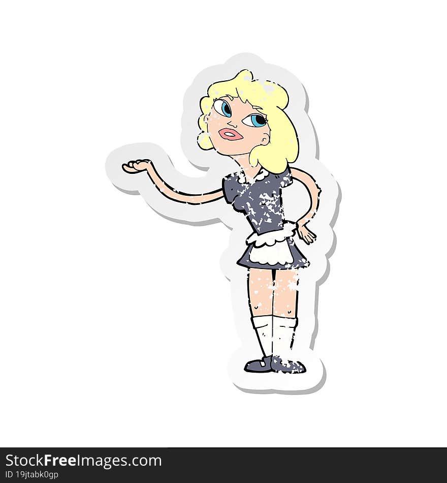 retro distressed sticker of a cartoon waitress serving