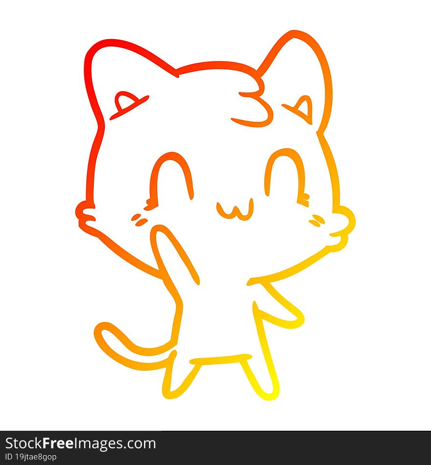 warm gradient line drawing of a cartoon happy cat