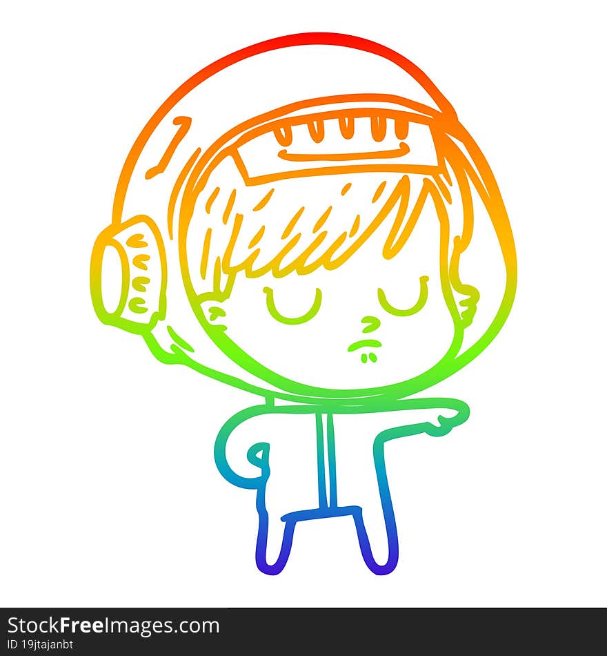 rainbow gradient line drawing cartoon astronaut woman