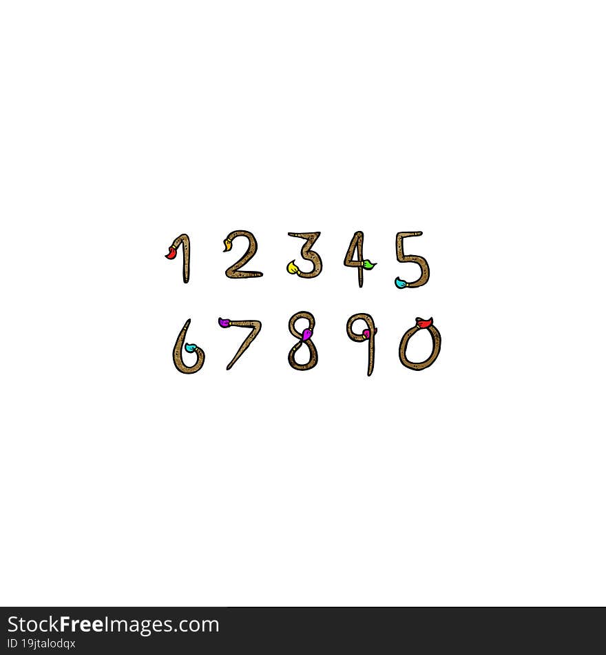 cartoon paintbrush shaped numbers