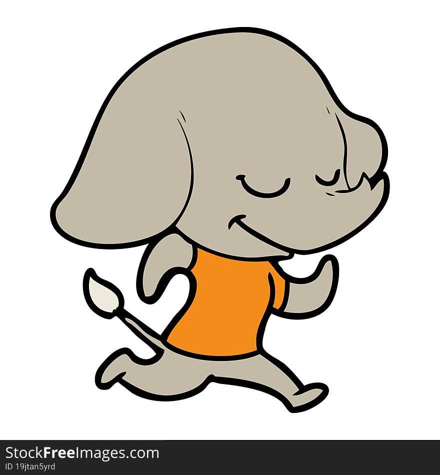 cartoon smiling elephant running. cartoon smiling elephant running