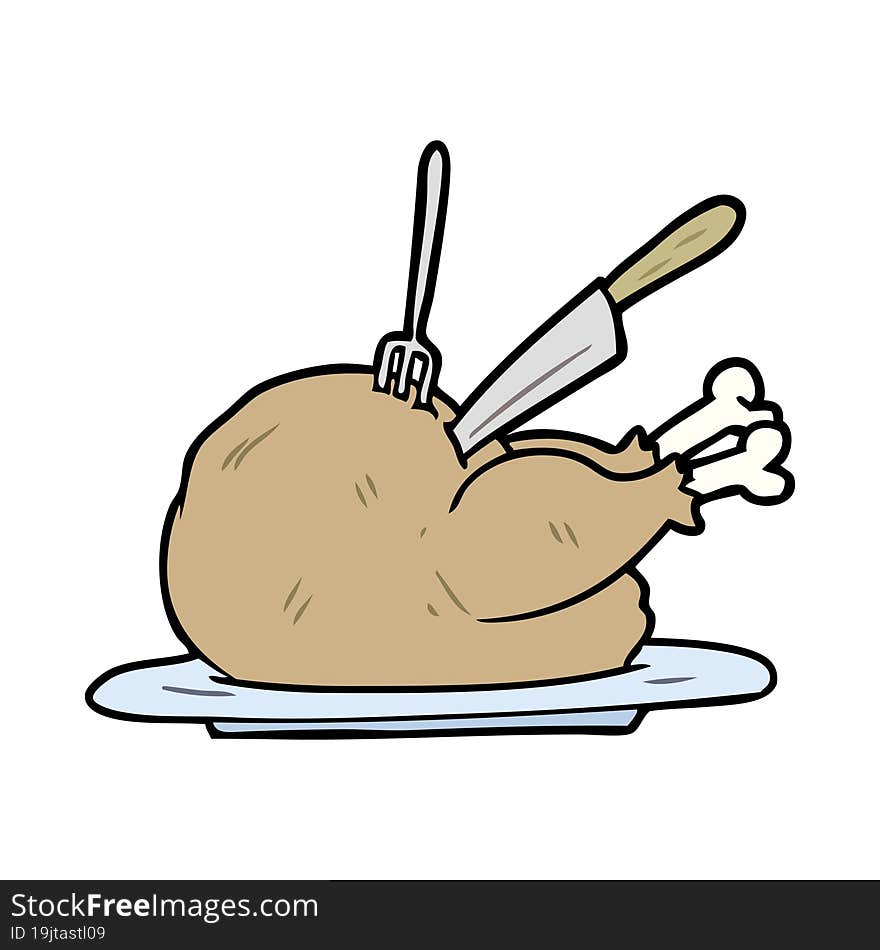 cartoon cooked turkey being carved. cartoon cooked turkey being carved