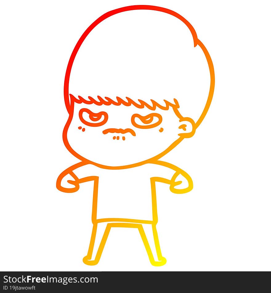 warm gradient line drawing cartoon angry boy