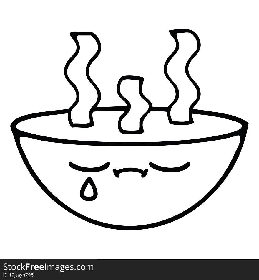 line drawing cartoon bowl of hot soup