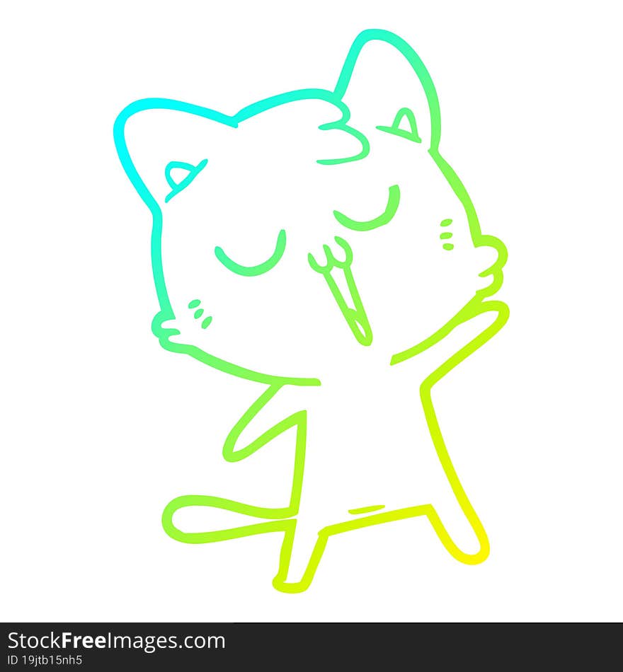 Cold Gradient Line Drawing Cartoon Cat Singing