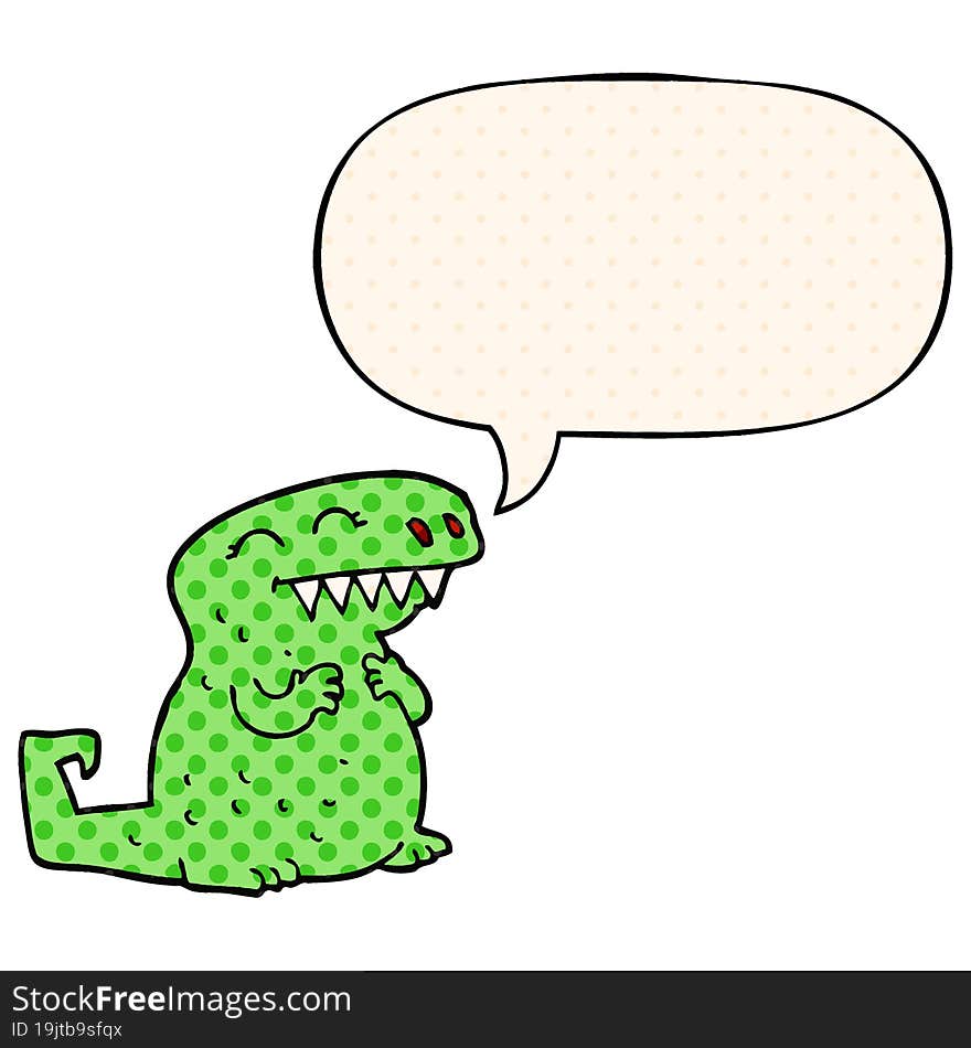 cartoon dinosaur and speech bubble in comic book style