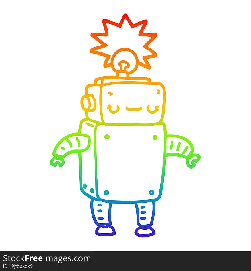 rainbow gradient line drawing of a cartoon robot