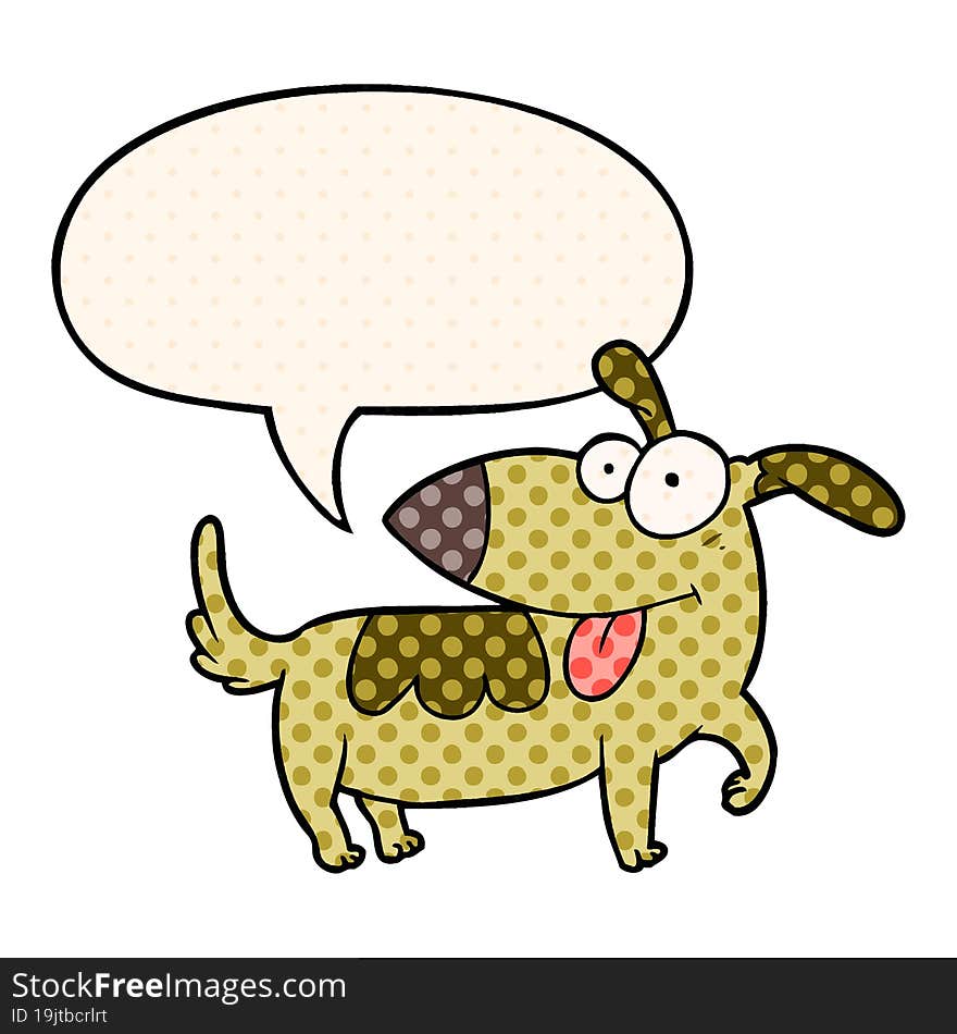 cartoon happy dog and speech bubble in comic book style