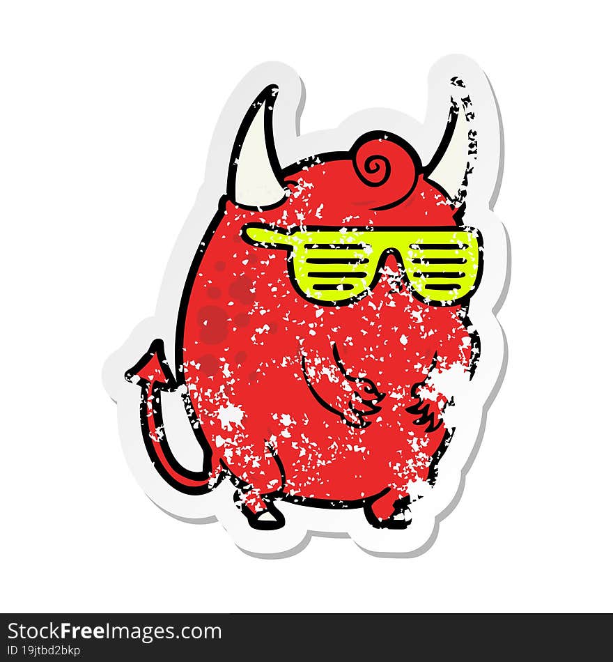 distressed sticker of a cartoon halloween disco devil