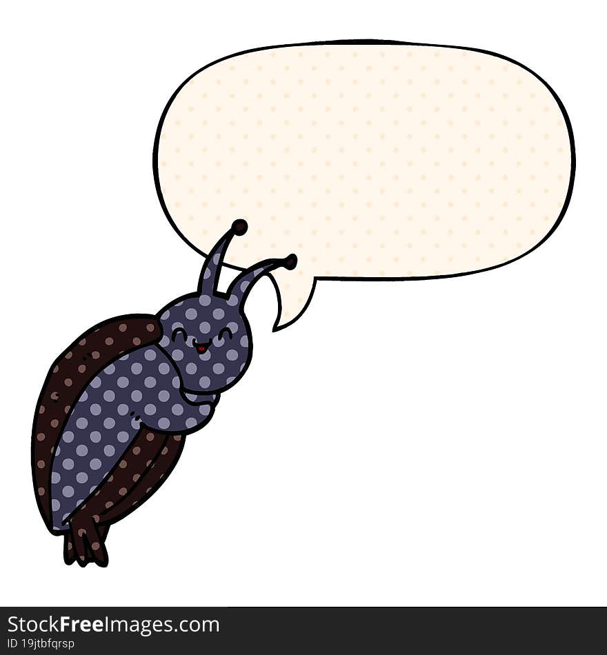 cute cartoon beetle and speech bubble in comic book style