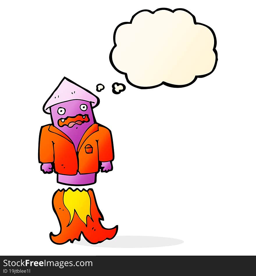 cartoon firework in business suit with thought bubble