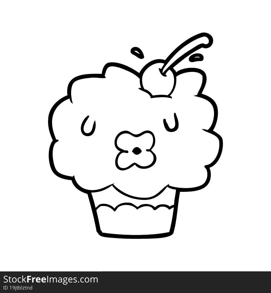 funny line drawing of a cupcake. funny line drawing of a cupcake