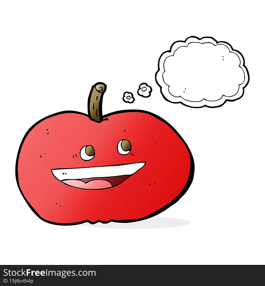 Cartoon Happy Apple With Thought Bubble