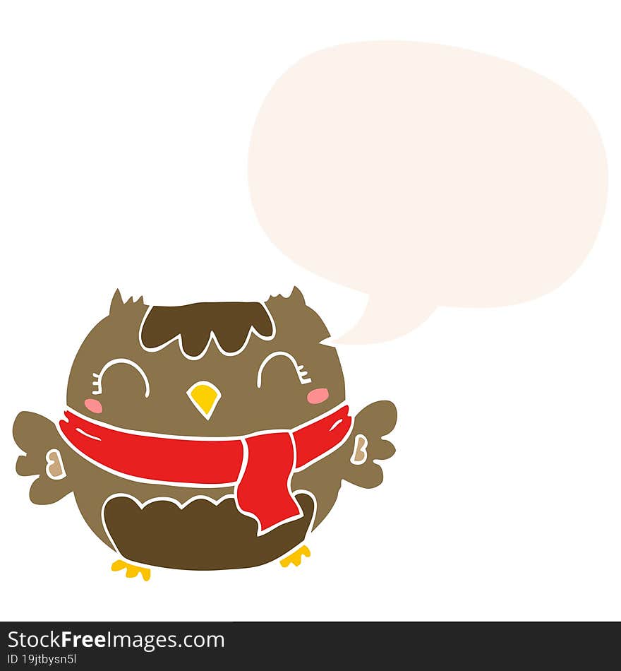 cute cartoon owl with speech bubble in retro style