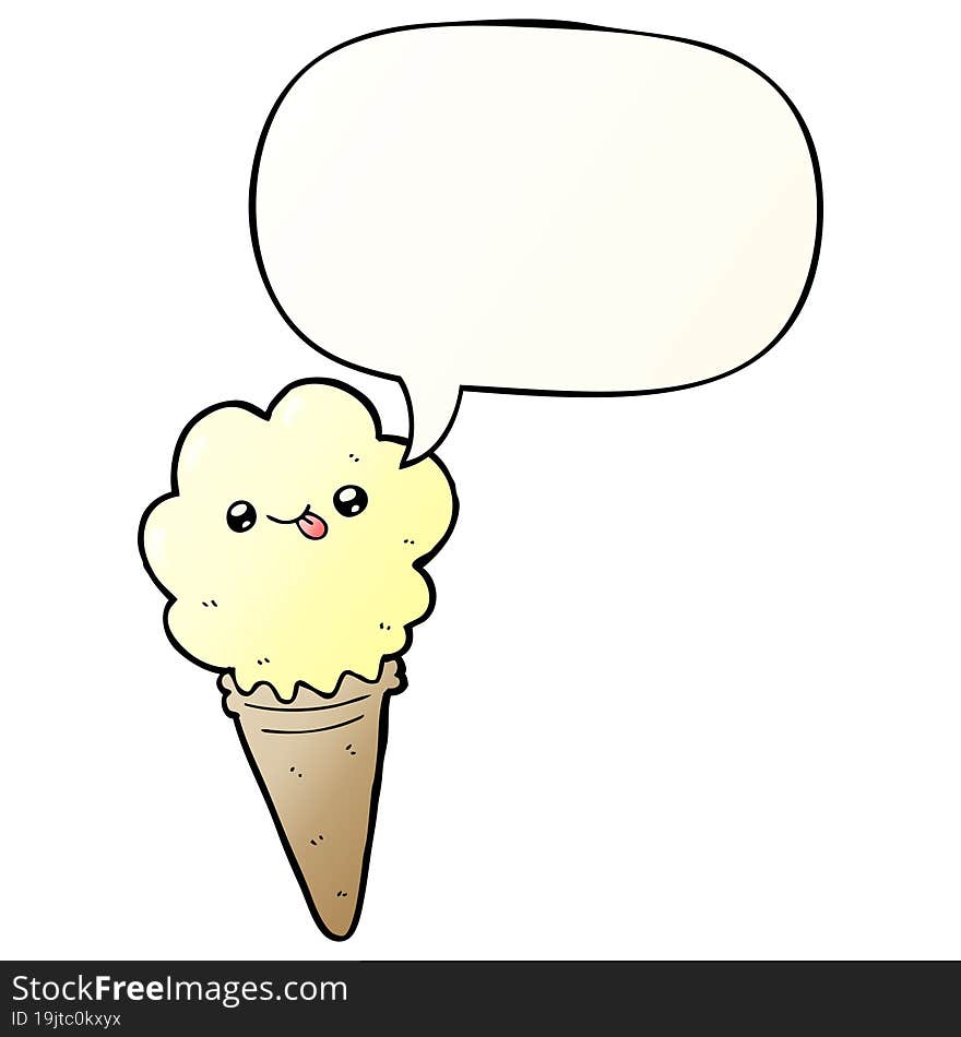 cartoon ice cream and speech bubble in smooth gradient style