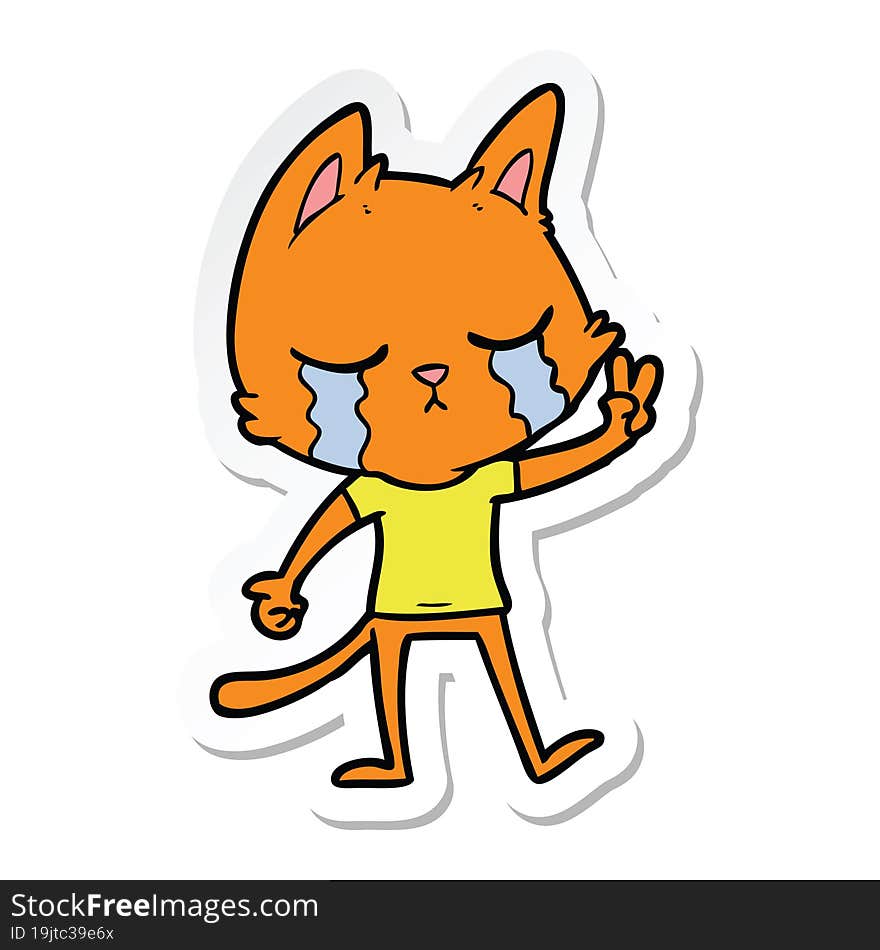 sticker of a crying cartoon cat