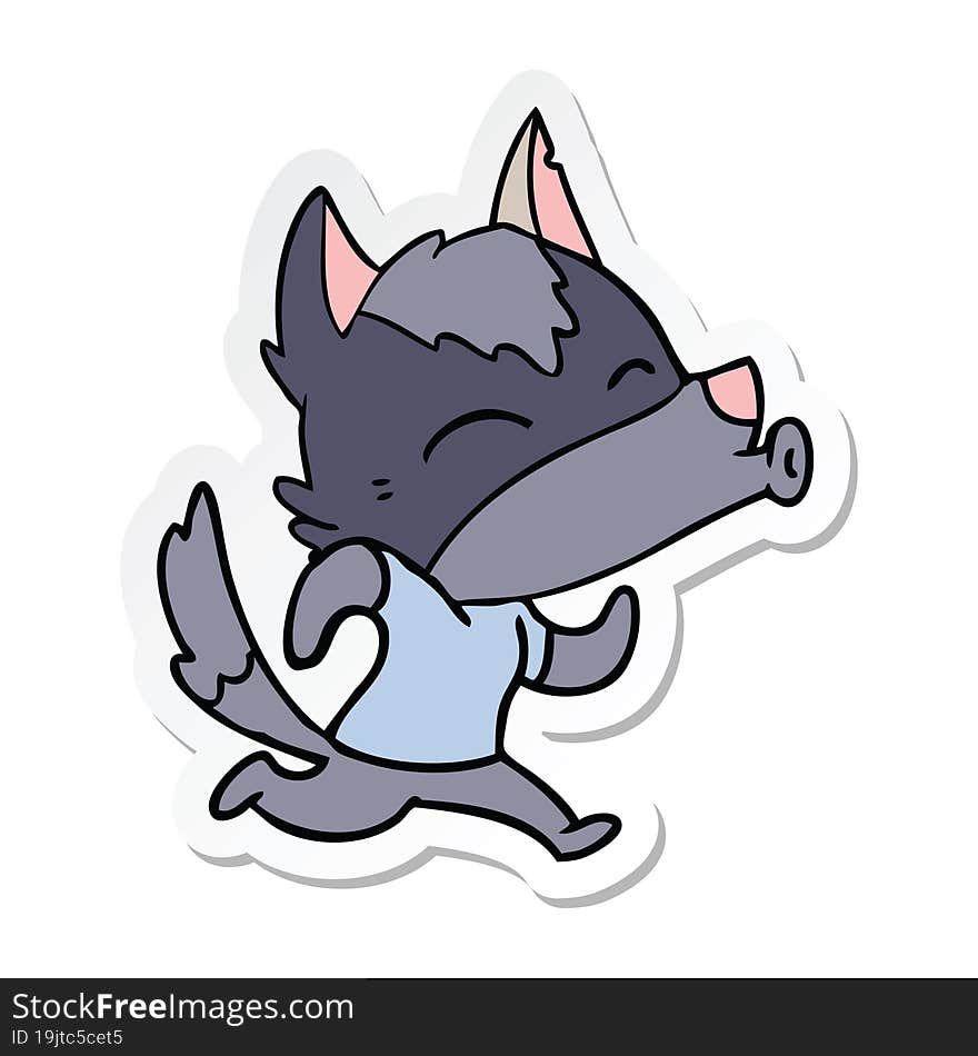 sticker of a howling cartoon wolf wearing clothes