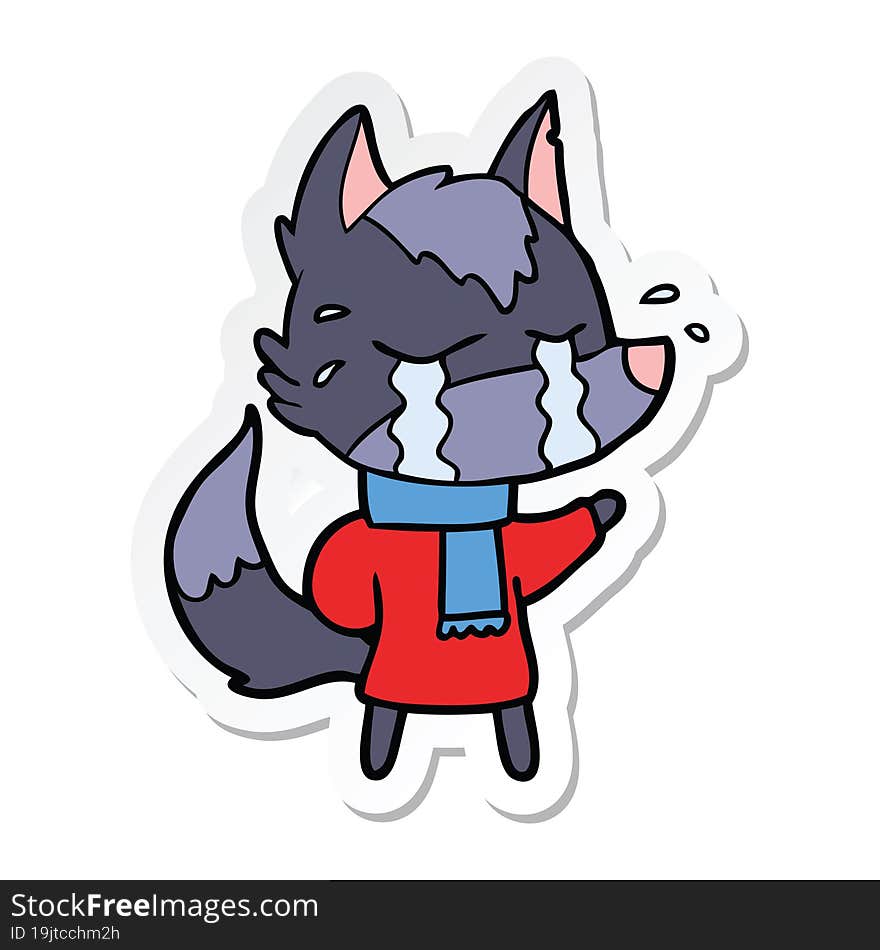 Sticker Of A Cartoon Crying Wolf