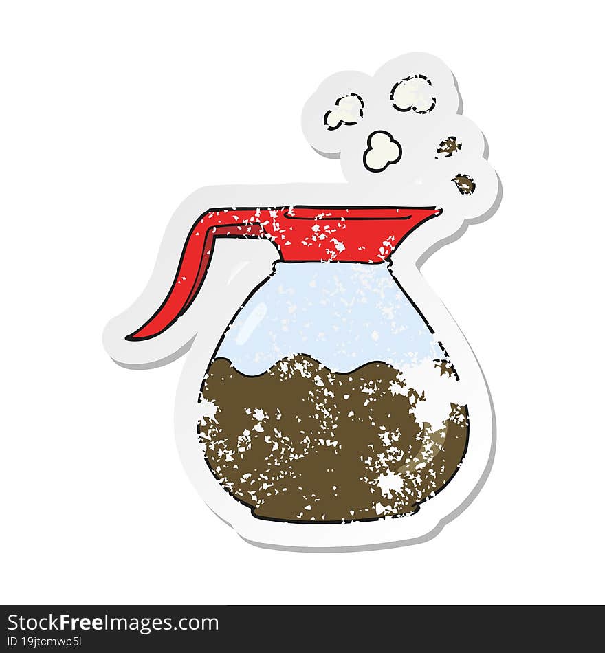 Retro Distressed Sticker Of A Cartoon Coffee Jug