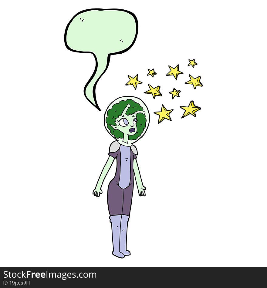 freehand drawn speech bubble cartoon alien space girl