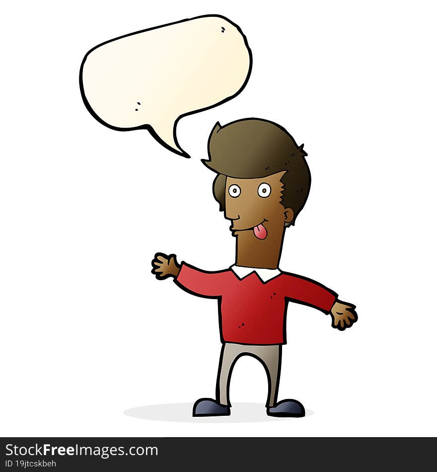 cartoon man sticking out tongue with speech bubble