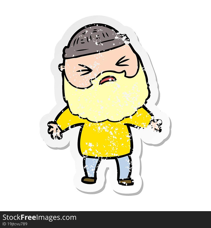 distressed sticker of a cartoon man with beard