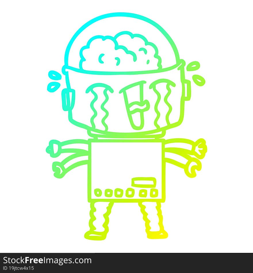 Cold Gradient Line Drawing Cartoon Crying Robot