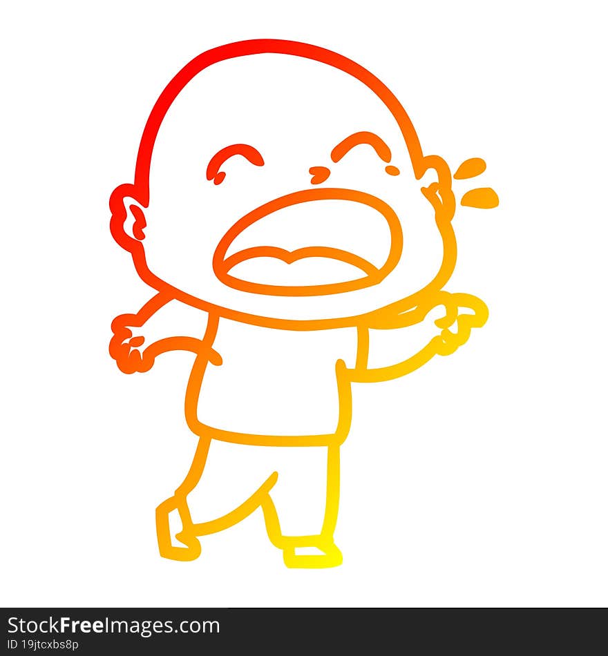 warm gradient line drawing cartoon shouting bald man