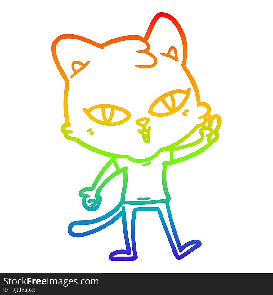 rainbow gradient line drawing of a cartoon cat